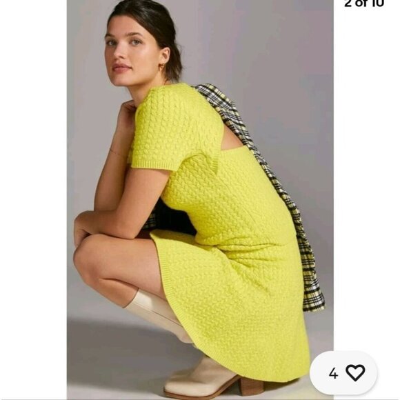 ANTHRO | MAEVE Sweater Open Back Short Sleeve Yellow Sz XS - Picture 2 of 6